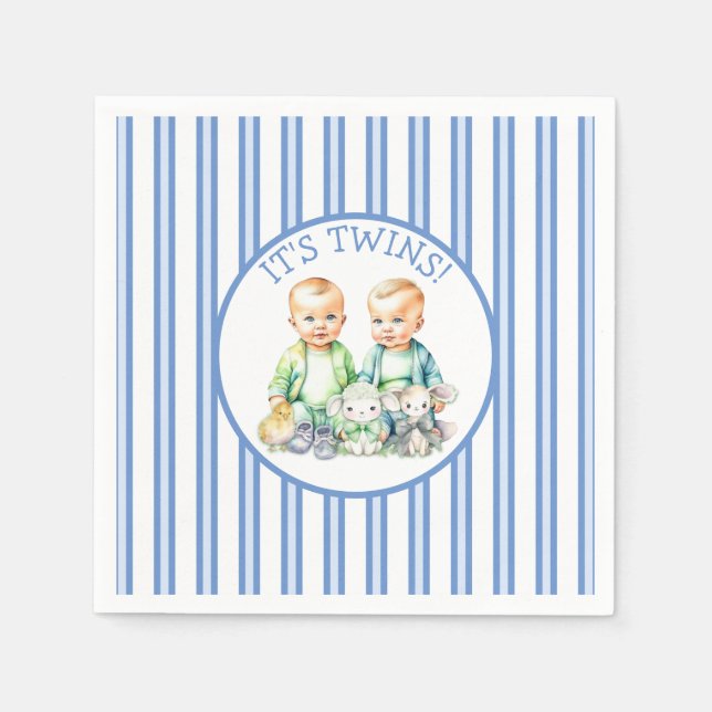 It's Twins! Cute boy twins Baby Shower Napkin (Front)