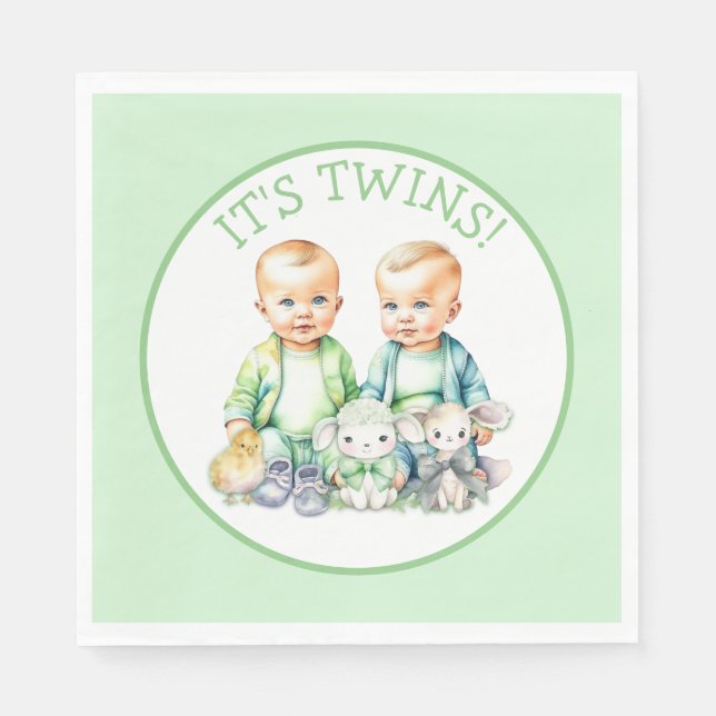 It's Twins! Cute boy twins Baby Shower Napkin (Front)