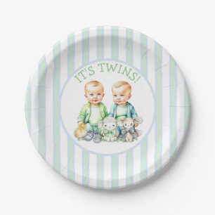 It's Twins! Cute boy twins Baby Shower Paper Plate
