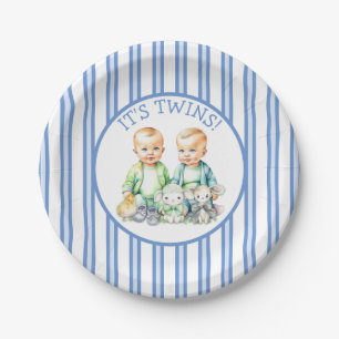 It's Twins! Cute boy twins Baby Shower Paper Plate