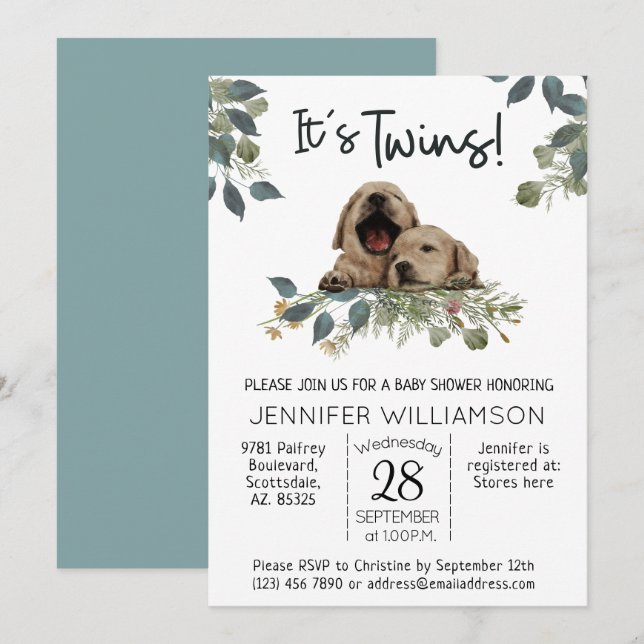 It's Twins! Dog Baby Shower  Invitation (Front/Back)