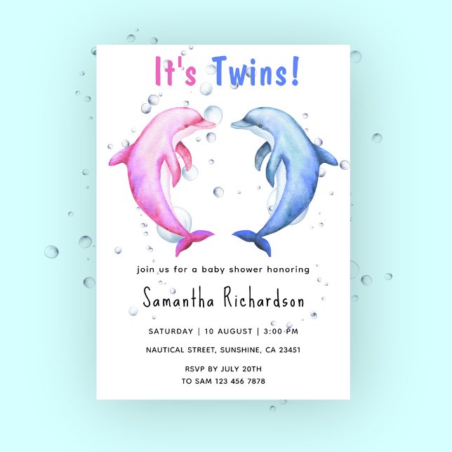 It's Twins Dolphins Under the Sea Baby Shower Invitation (Creator Uploaded)