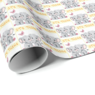 It's Twins Elephant Gift Wrap, Twins Baby Shower   Wrapping Paper