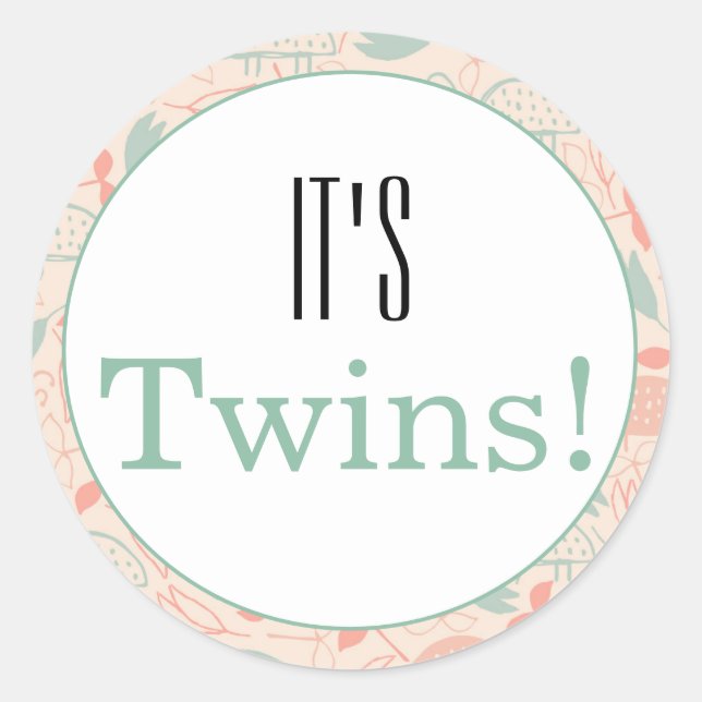 It's Twins! Floral Baby Shower Party Classic Round Sticker (Front)