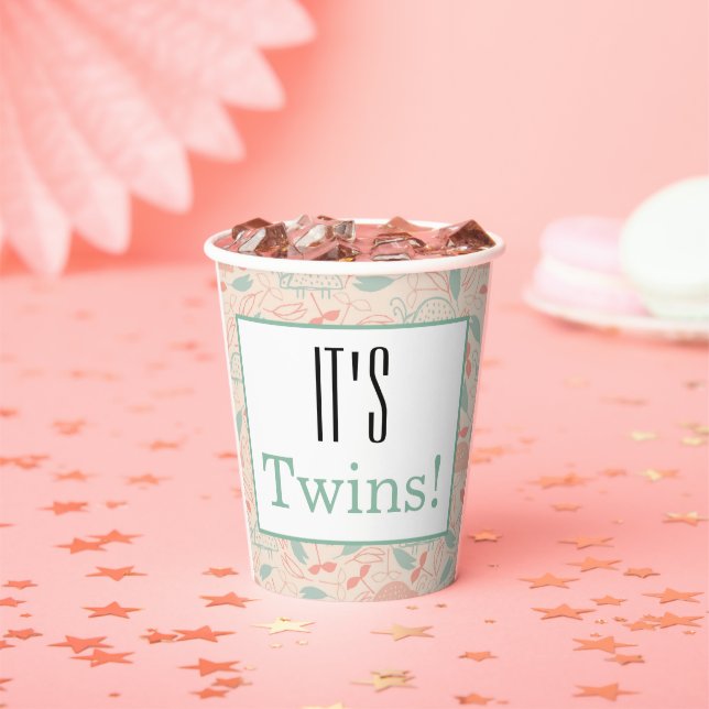 It's Twins! Floral Baby Shower Party Paper Napkins Paper Cups (Insitu)