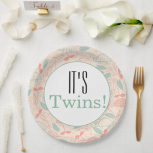 It's Twins! Floral Baby Shower Party Paper Plates