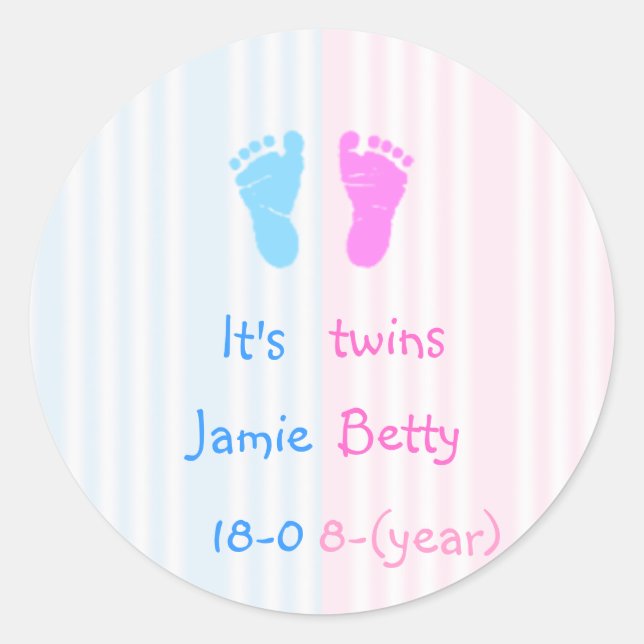 It's twins - footprints classic round sticker (Front)