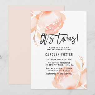 It's Twins! Girl Baby Shower Invitation