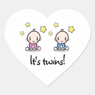 It's twins! girl & boy, heart-shaped stickers