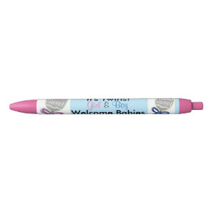 It's Twins Girl Boy Pink Blue Birth Announcement Black Ink Pen
