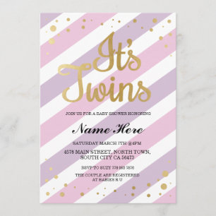 It's Twins Girls Baby Shower Gold & Pink Invite