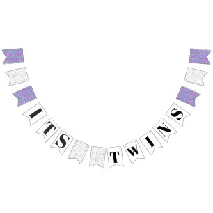 It's Twins Lavender Polk Baby Shower Bunting Flags