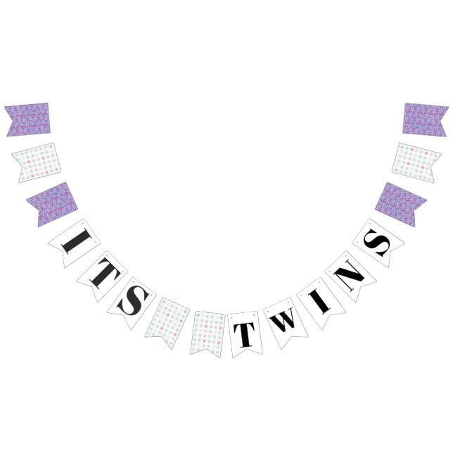 It's Twins Lavender Polk Baby Shower Bunting Flags (All)