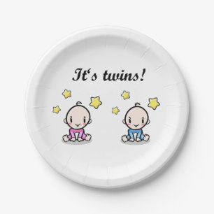 It's Twins, Mixed Twin Baby Shower, Girl & Boy,  Paper Plate