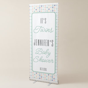 It's Twins Modern Geometric Twins Baby Shower   Retractable Banner