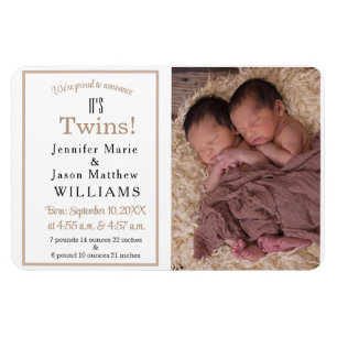 It's Twins Modern Photo Birth Announcement Magnet