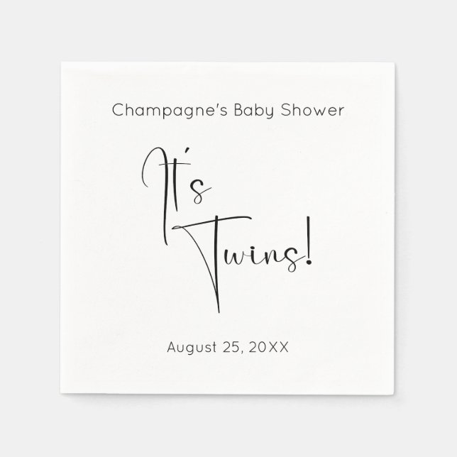 It's Twins Modern Script Baby Shower Napkin (Front)