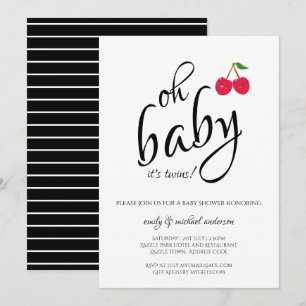 It's Twins Modern Typography Cherry Baby Shower Invitation