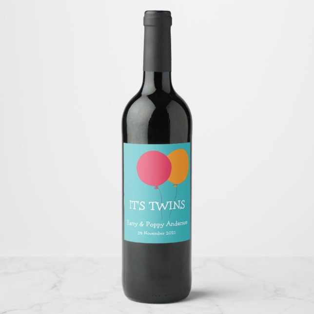 It's Twins Modern Whimsical Wine Label (Front)