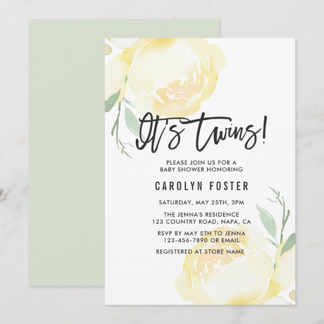 It's Twins! Peony Baby Shower Invitation (Front/Back)