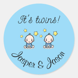 It's twins!, personalised w. names, round stickers