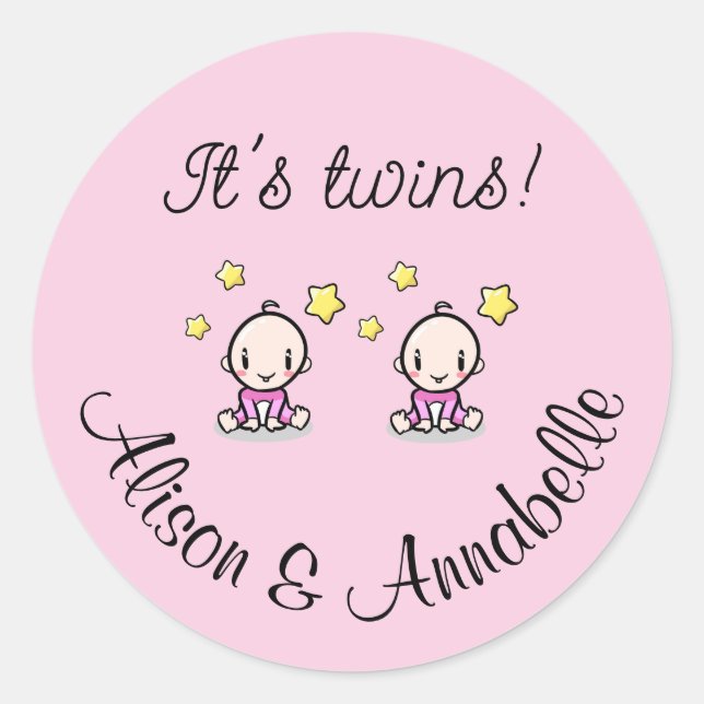 It's twins!, personalised w. names, round stickers (Front)