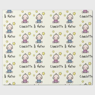 It's Twins!, Pink & Blue Customizable Twin Babies  Wrapping Paper