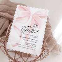 Its Twins Pink Coquette Bow Baby Invitation