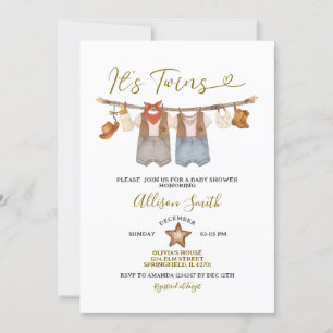 It's Twins Western Cowboy Baby Shower Invitation