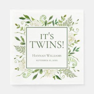 It's Twins White Hydrangeas Baby Shower Napkin
