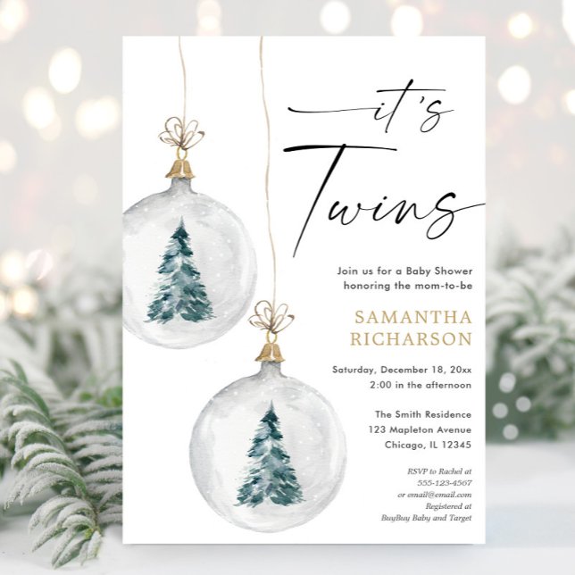 It's Twins Winter Christmas baby shower Invitation (Creator Uploaded)