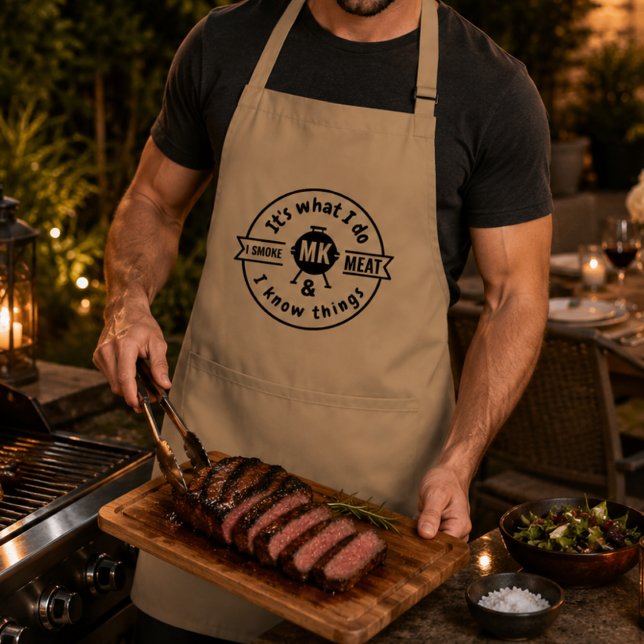 It's What I Do I Smoke Meat & I Know Things Funny  Standard Apron (Fathers Day presents Birthday gifts for him Husband boyfriend Backyard BBQ lovers Meat smoker mono)