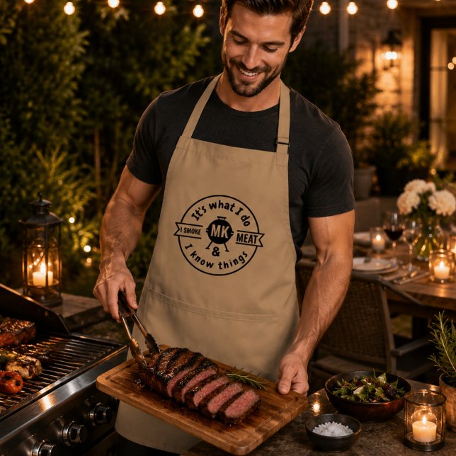 It's What I Do I Smoke Meat & I Know Things Funny  Standard Apron (Fathers Day presents Birthday gifts for him Husband boyfriend Backyard BBQ lovers Meat smoker mono)