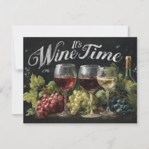 "It's Wine Time" Rustic Chalkboard Art Postcard