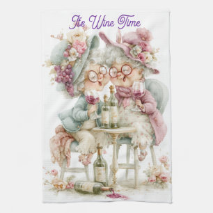 It's Wine Time Two Funny Wine Drinking Grandmas Tea Towel