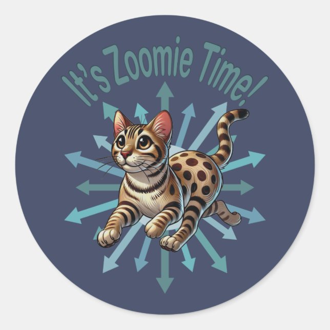 It's Zoomie Time Bengal Cat Classic Round Sticker (Front)