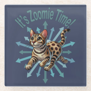 It's Zoomie Time Bengal Cat Glass Coaster