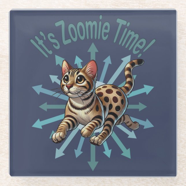 It's Zoomie Time Bengal Cat Glass Coaster (Front)