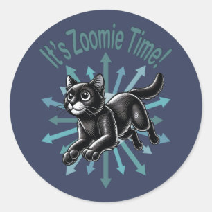 It's Zoomie Time Black Cat Classic Round Sticker