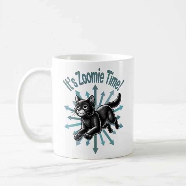 It's Zoomie Time Black Cat Coffee Mug (Left)