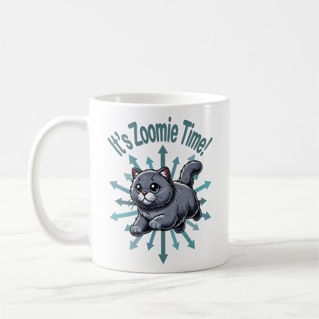 It's Zoomie Time British Shorthaired Cat Coffee Mug (Left)