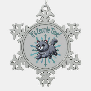 It's Zoomie Time British Shorthaired Cat Snowflake Pewter Christmas Ornament