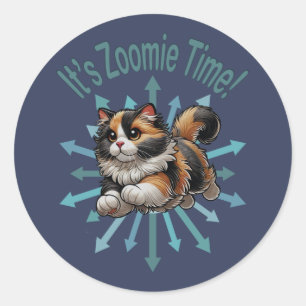 It's Zoomie Time Calico Cat Classic Round Sticker