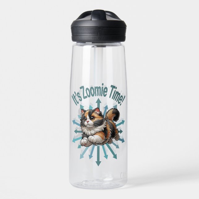 It's Zoomie Time Calico Cat Water Bottle (Front)