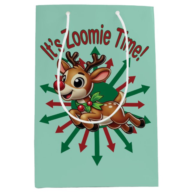 "It's Zoomie Time! Christmas Reindeer Medium Gift Bag (Front)