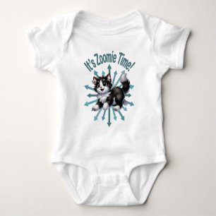 It's Zoomie Time Cute Black & White Cat Baby Bodysuit