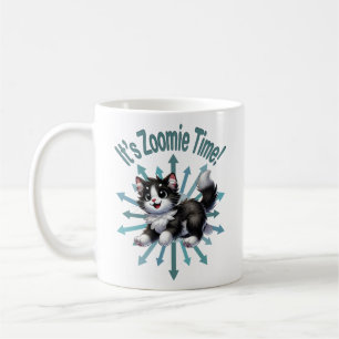 It's Zoomie Time Cute Black & White Cat Coffee Mug