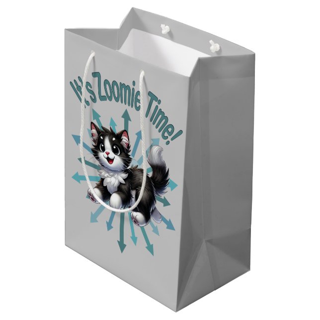 It's Zoomie Time Cute Black & White Cat Medium Gift Bag (Back Angled)