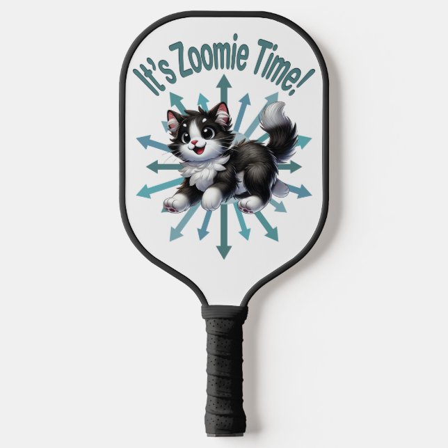 It's Zoomie Time Cute Black & White Cat Pickleball Paddle (Front)