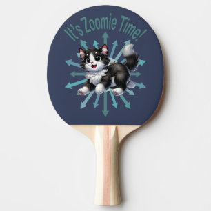 It's Zoomie Time Cute Black & White Cat Ping Pong Paddle